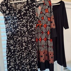 3 Dress Lot-Floral, Black and Geometric Print Dresses-3 for $15